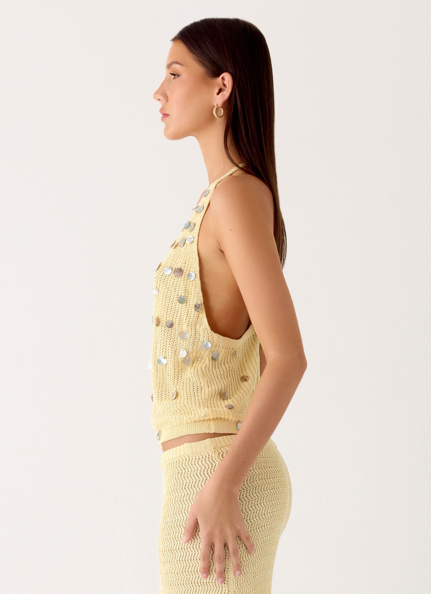 Adelaida Beaded Crochet Top - Yellow