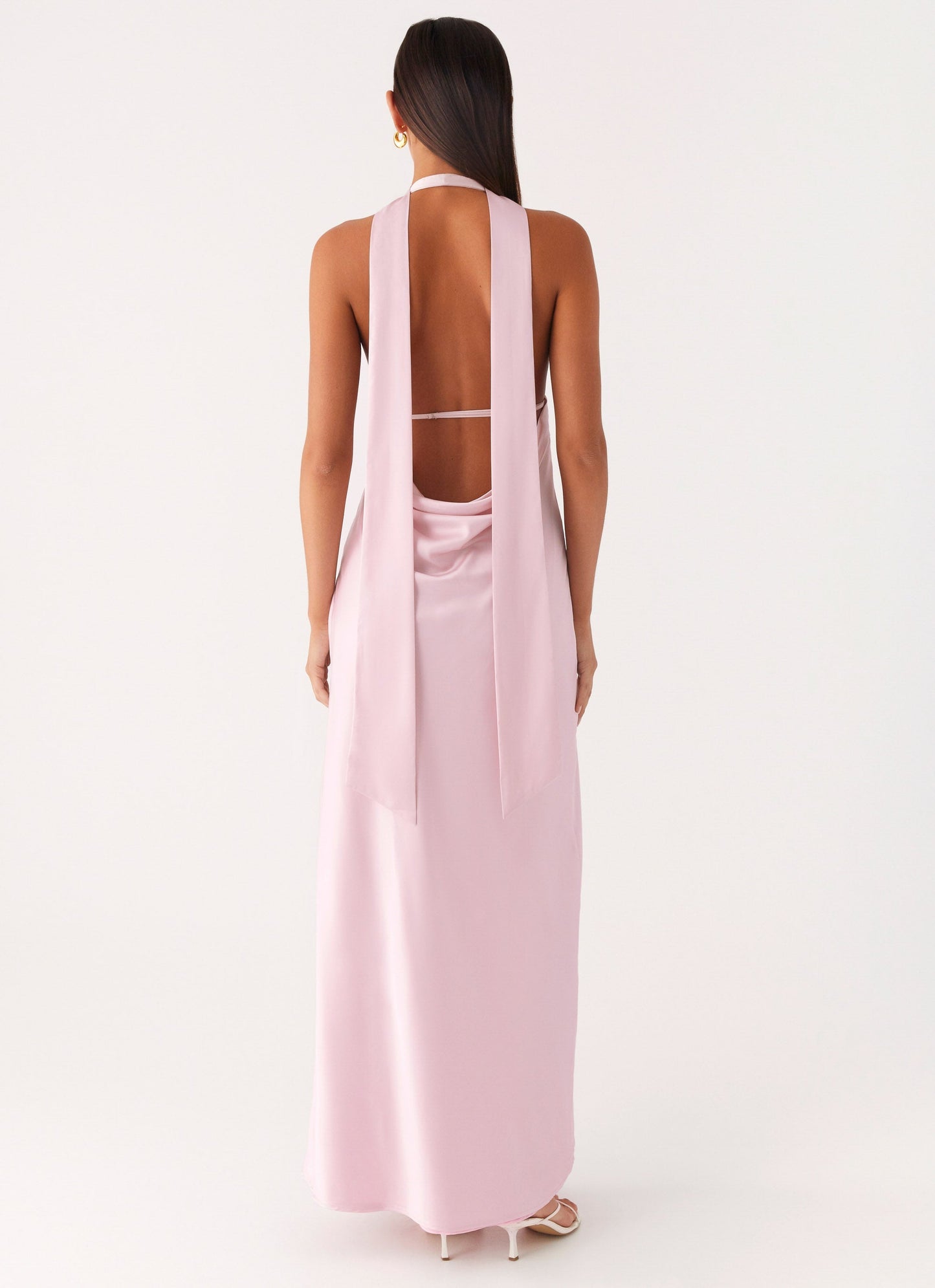 Alicia Satin Halter Maxi Dress - Baby Pink