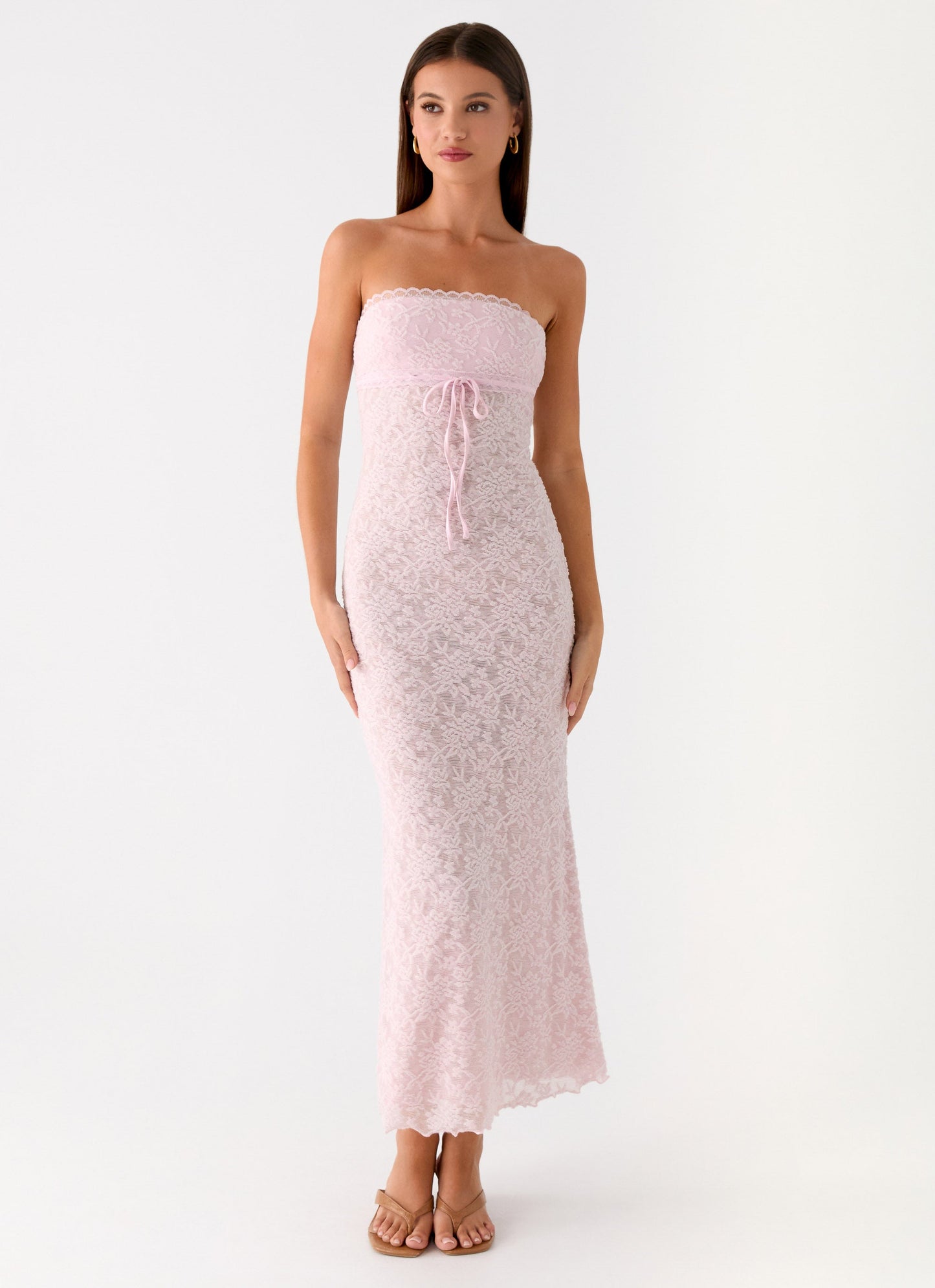 Alida Strapless Jacquard Midi Dress - Pink