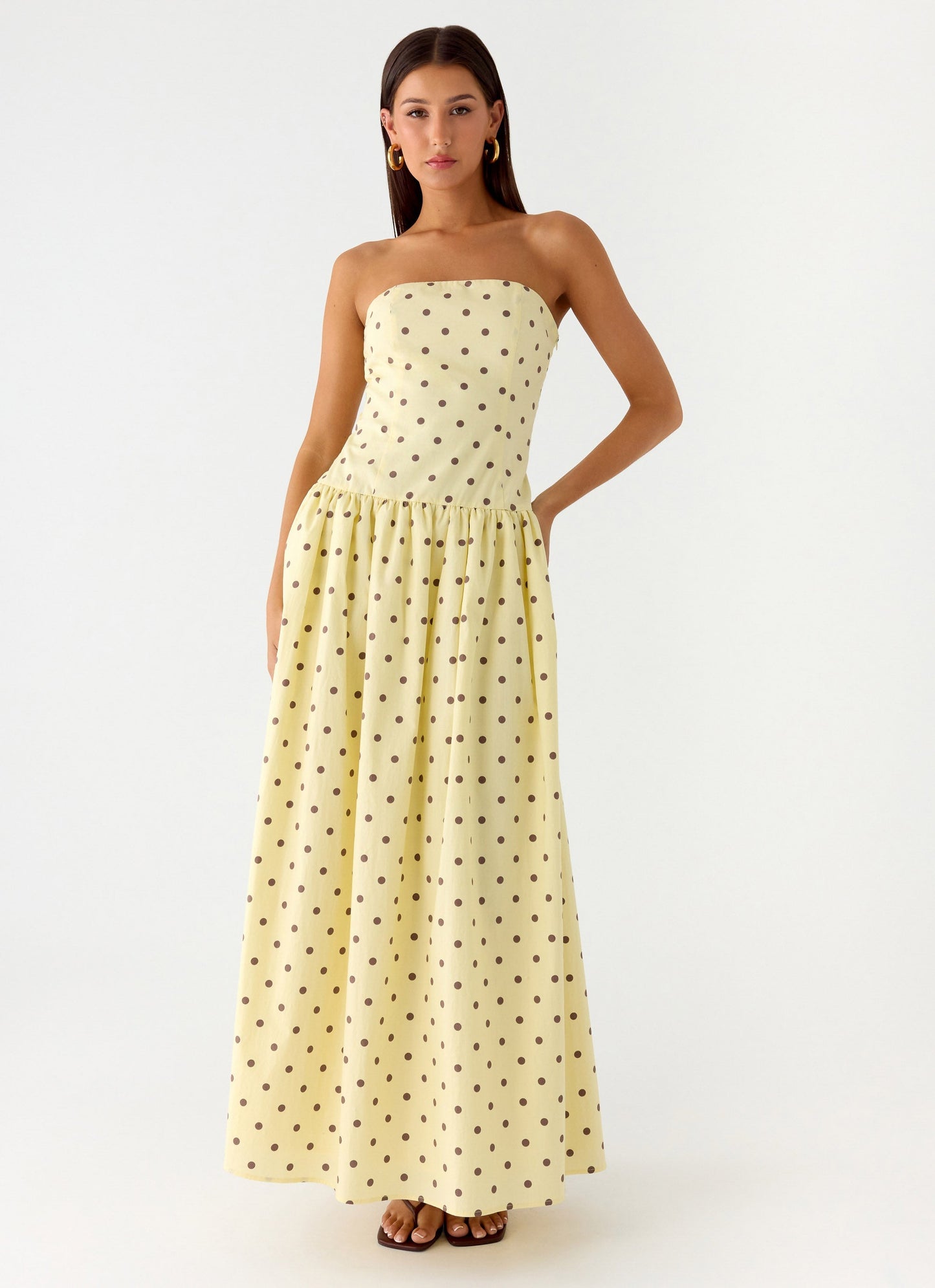 Andorra Maxi Dress - Yellow Polkadot
