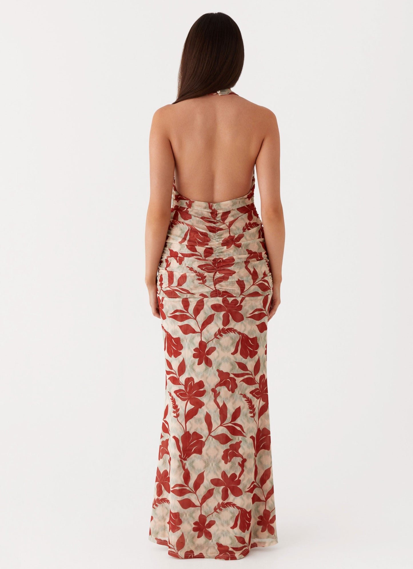Ardenia Halter Maxi Dress - Red Green Floral