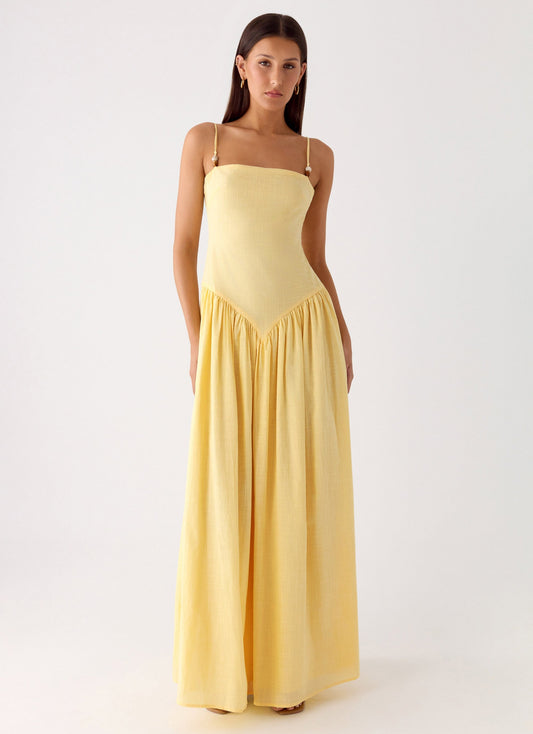 Aura Linen Maxi Dress - Lemon