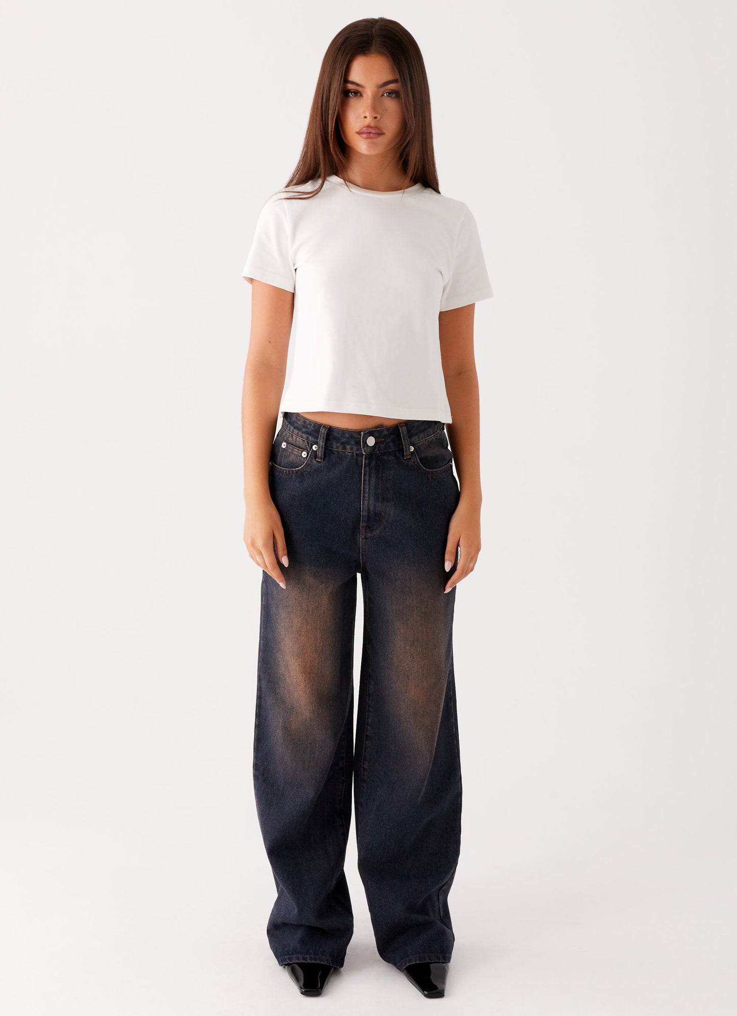 Back Again Straight Leg Denim Jeans - Brown Blue Acid Wash