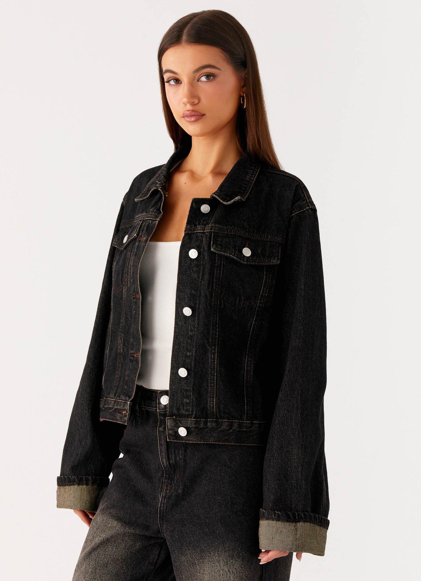Back Again Oversized Denim Jacket - Acid Charcoal