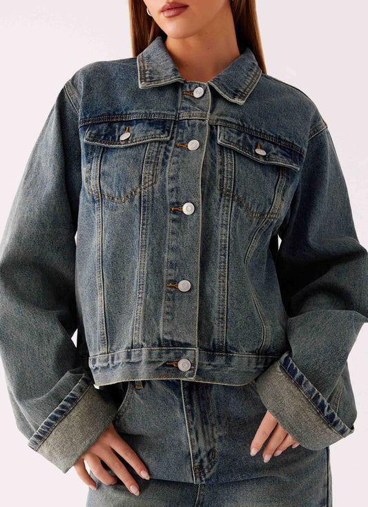 Back Again Oversized Denim Jacket - Dirty Wash