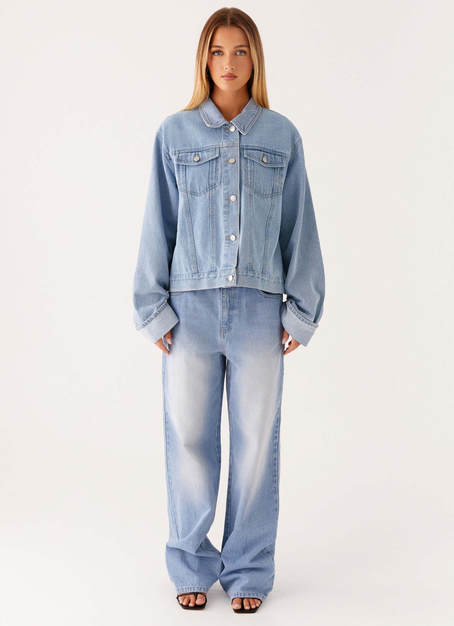 Back Again Oversized Denim Jacket - Light Wash Blue