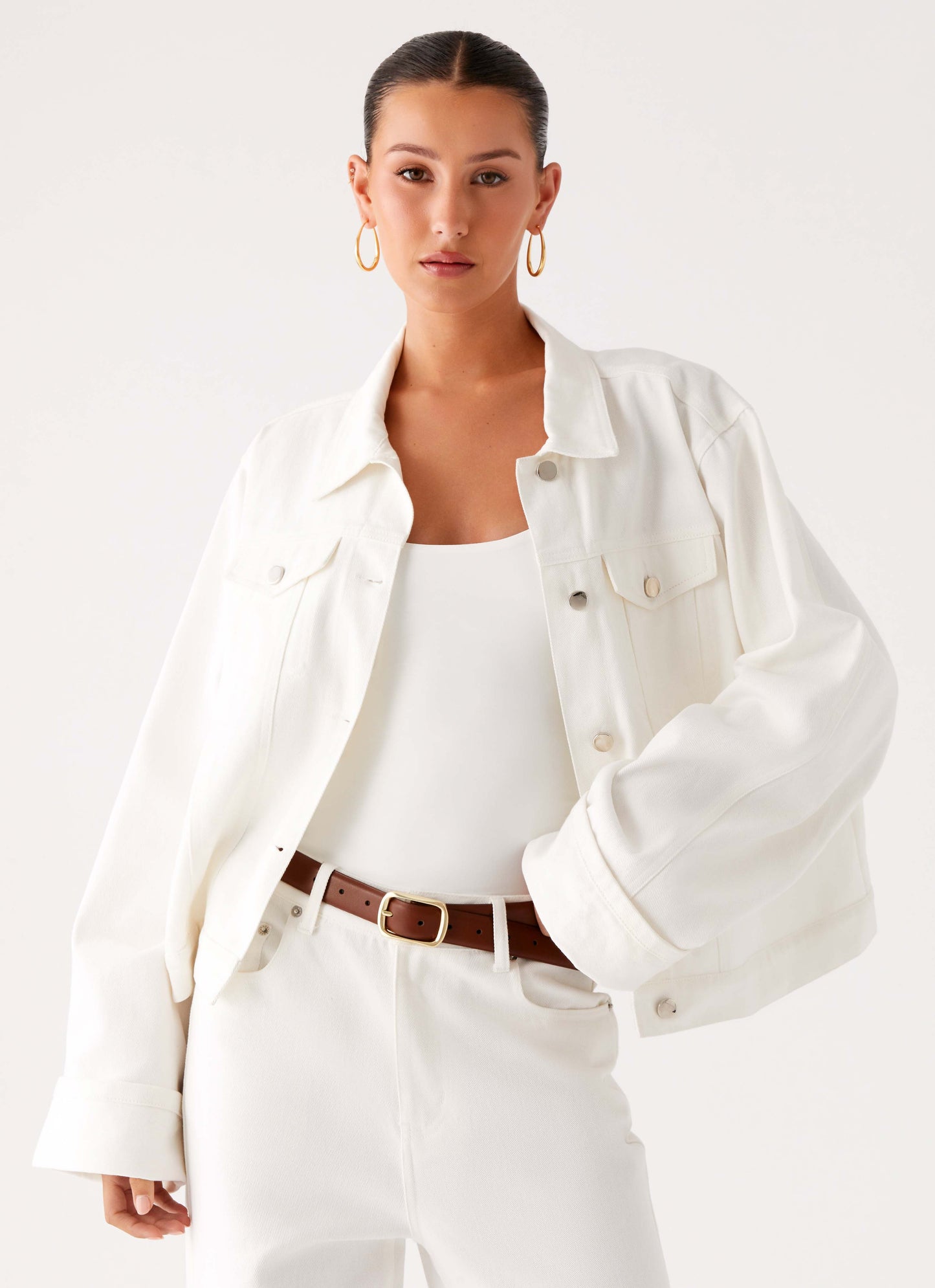 Back Again Oversized Denim Jacket - White