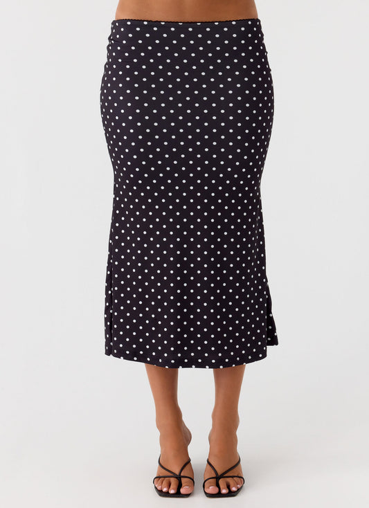 Bahama Low Rise Midi Skirt - Black Polkadot