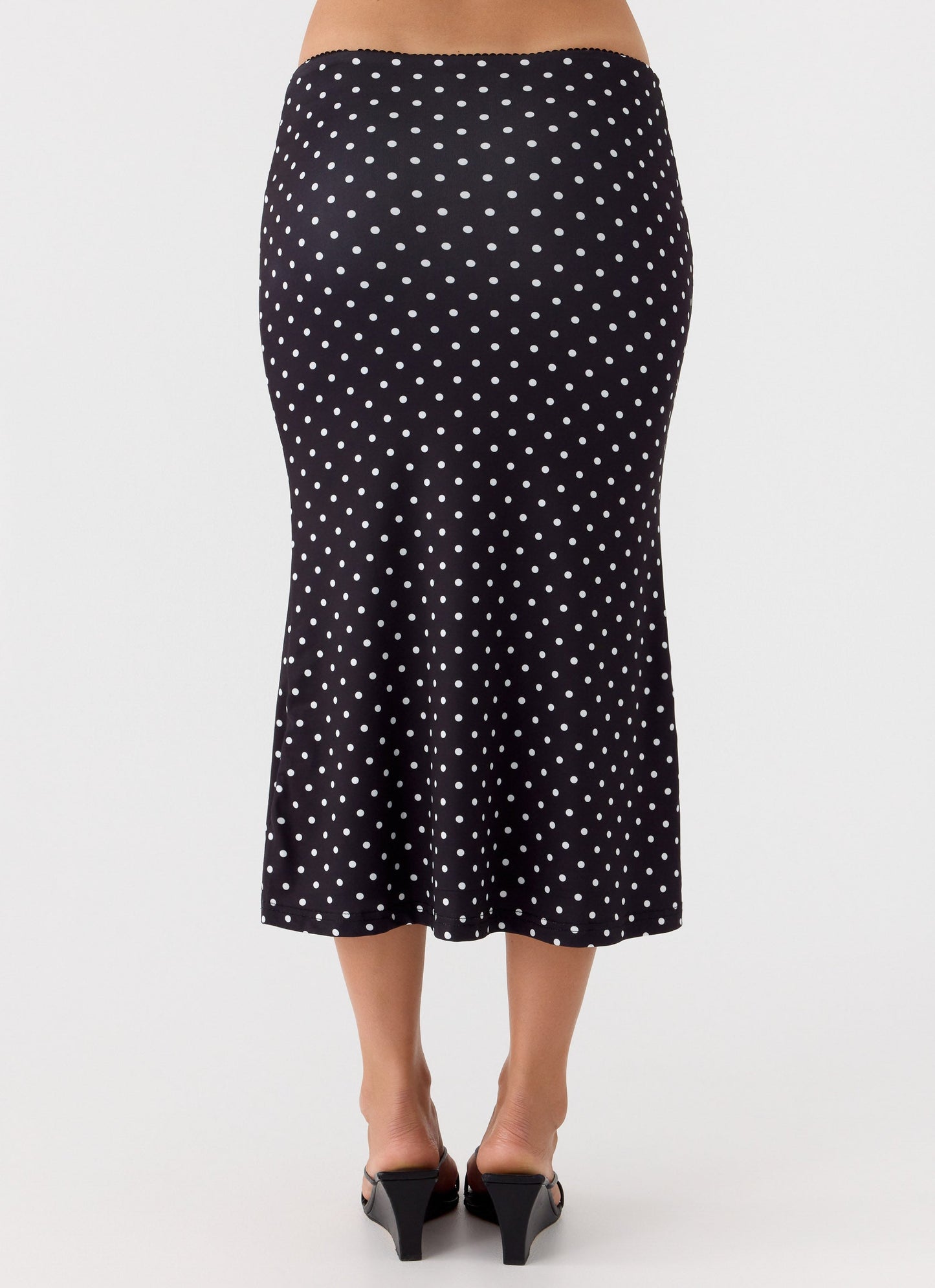 Bahama Low Rise Midi Skirt - Black Polkadot