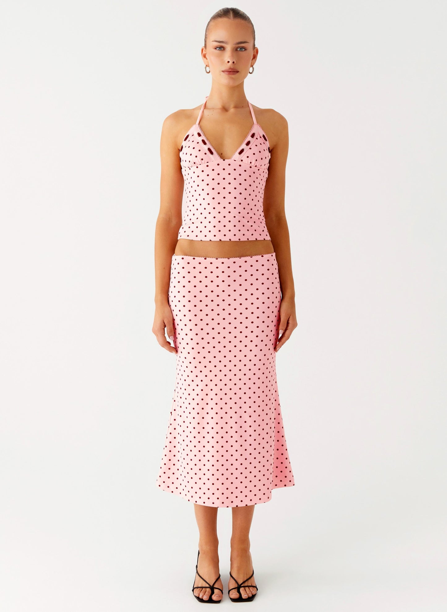 Bahama Low Rise Midi Skirt - Strawberry Dot