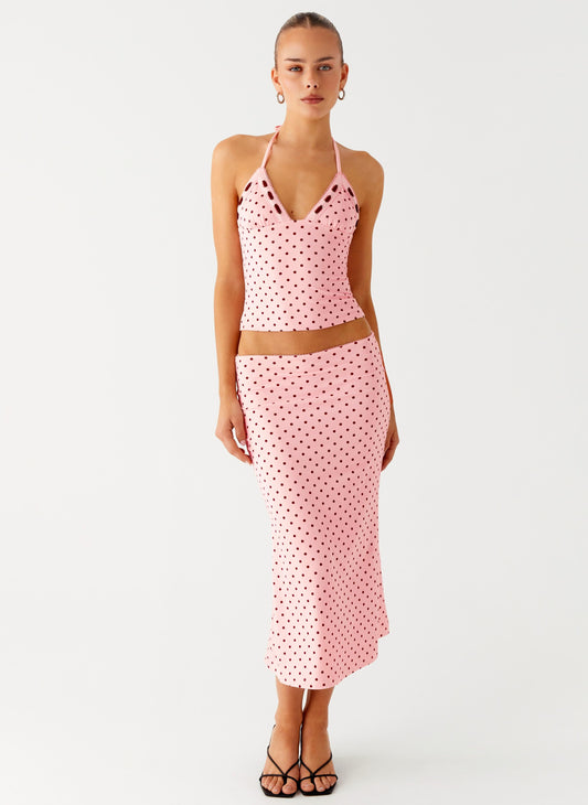Bahama Low Rise Midi Skirt - Strawberry Dot