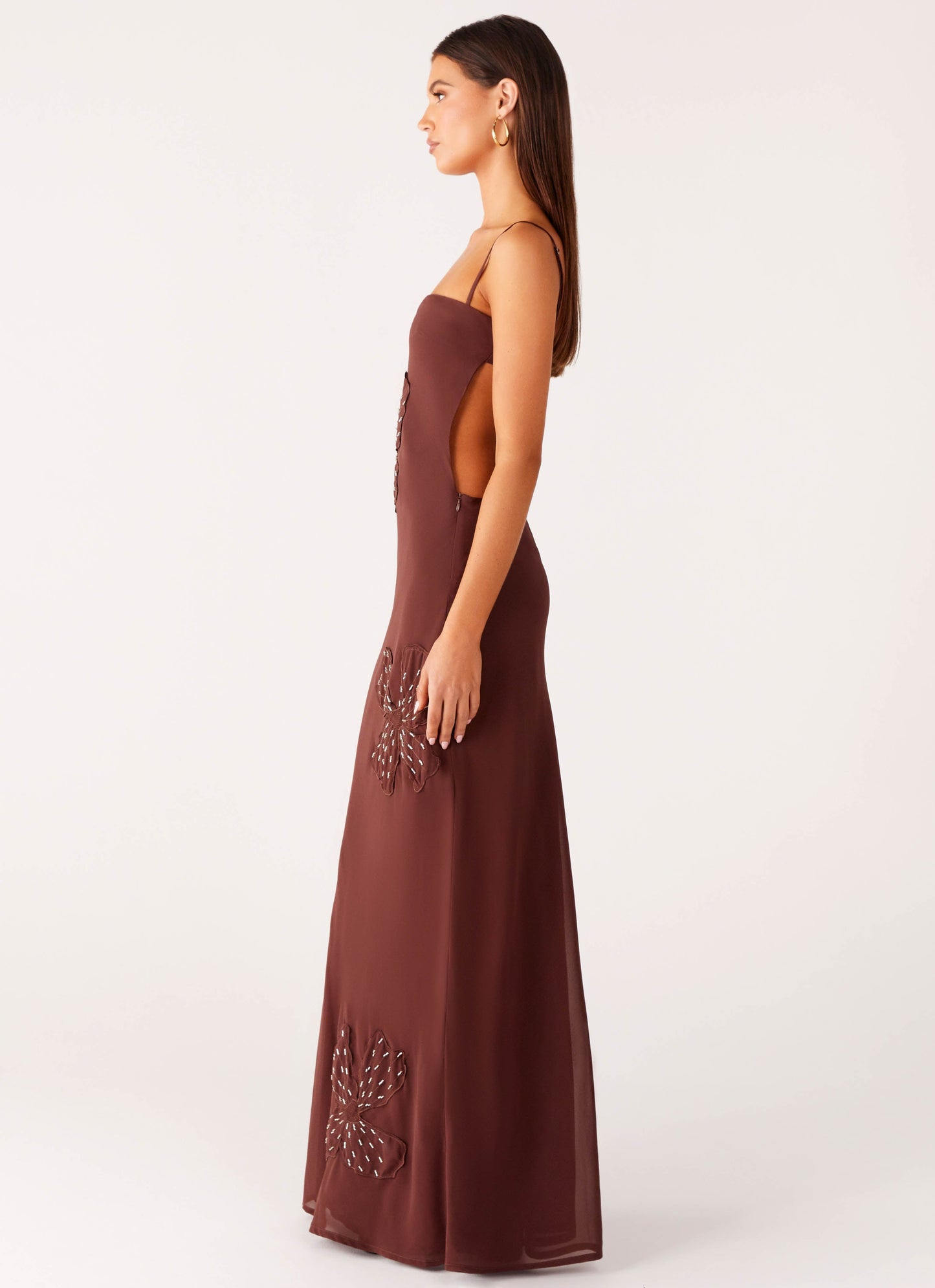 Bayla Beaded Flower Maxi Dress - Chocolate