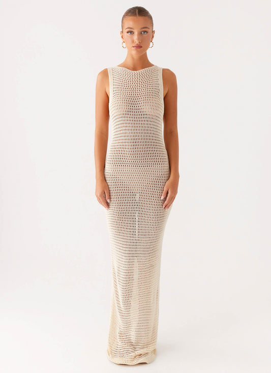 Beach House Crochet Maxi Dress - White