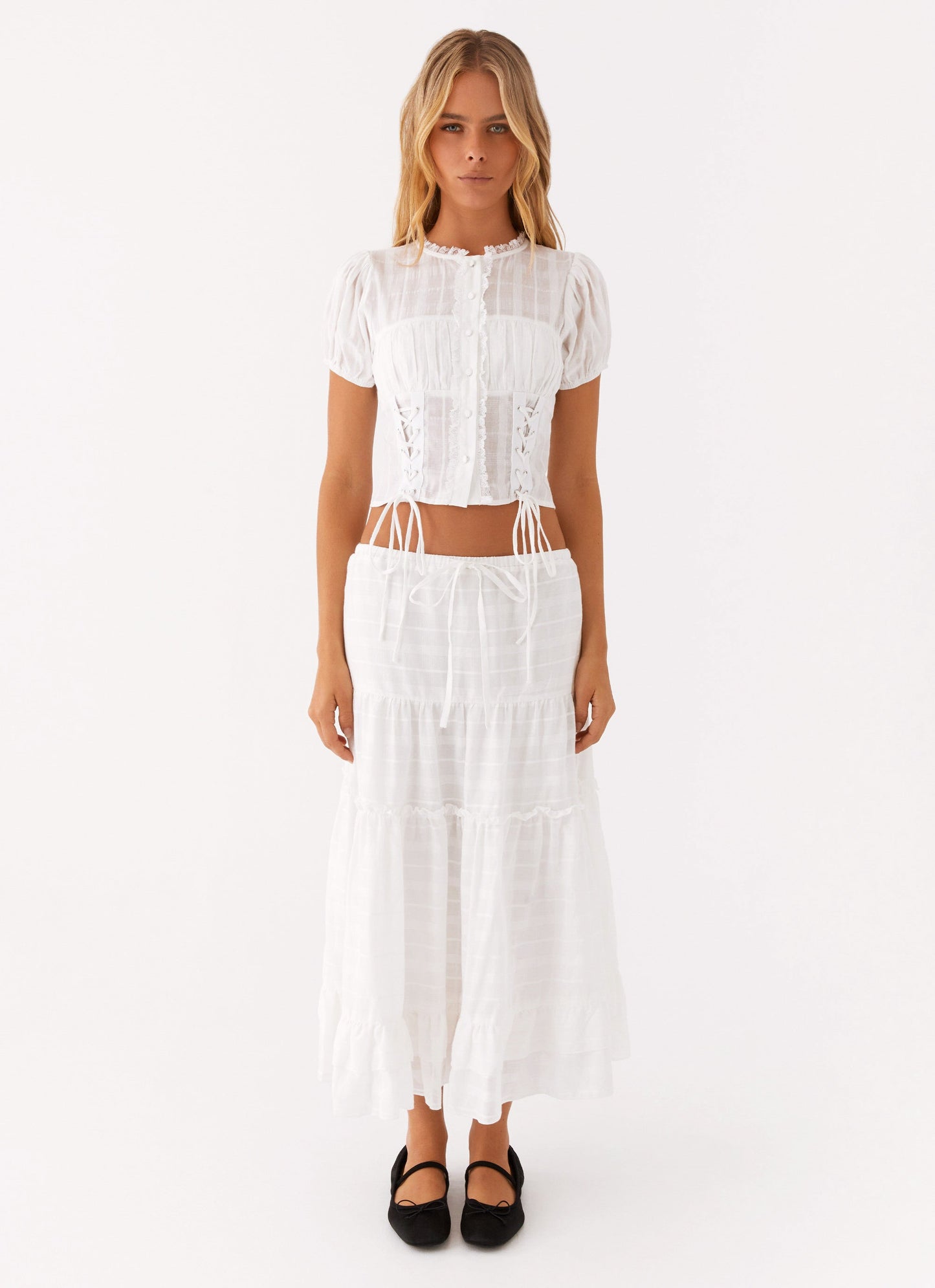 Beatrix Frill Midi Skirt - White