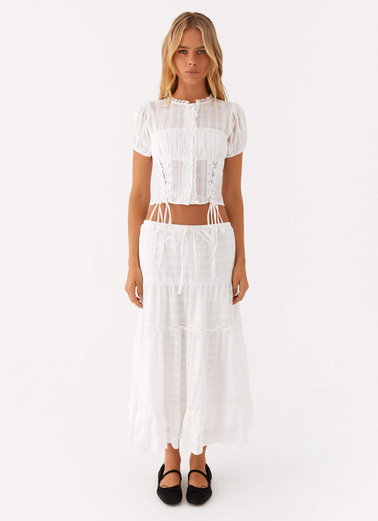 Beatrix Frill Midi Skirt - White