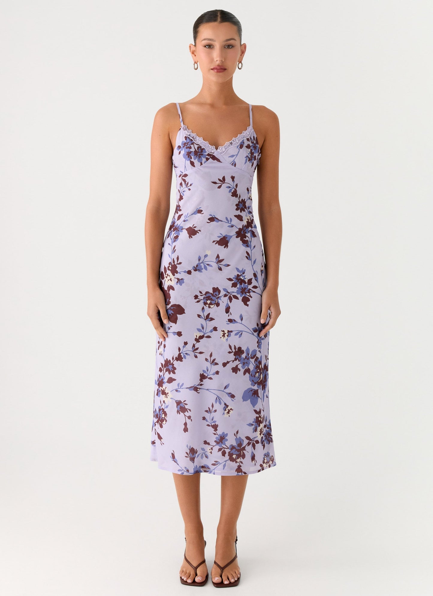 Bluma Lace Trim Midi Dress - Antique Lilac Floral