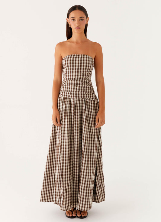 Carmel Maxi Dress - Brown Gingham