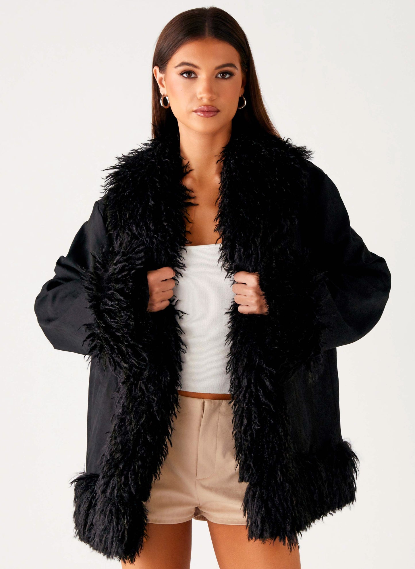 Carmelita Faux Fur Trim Jacket - Black