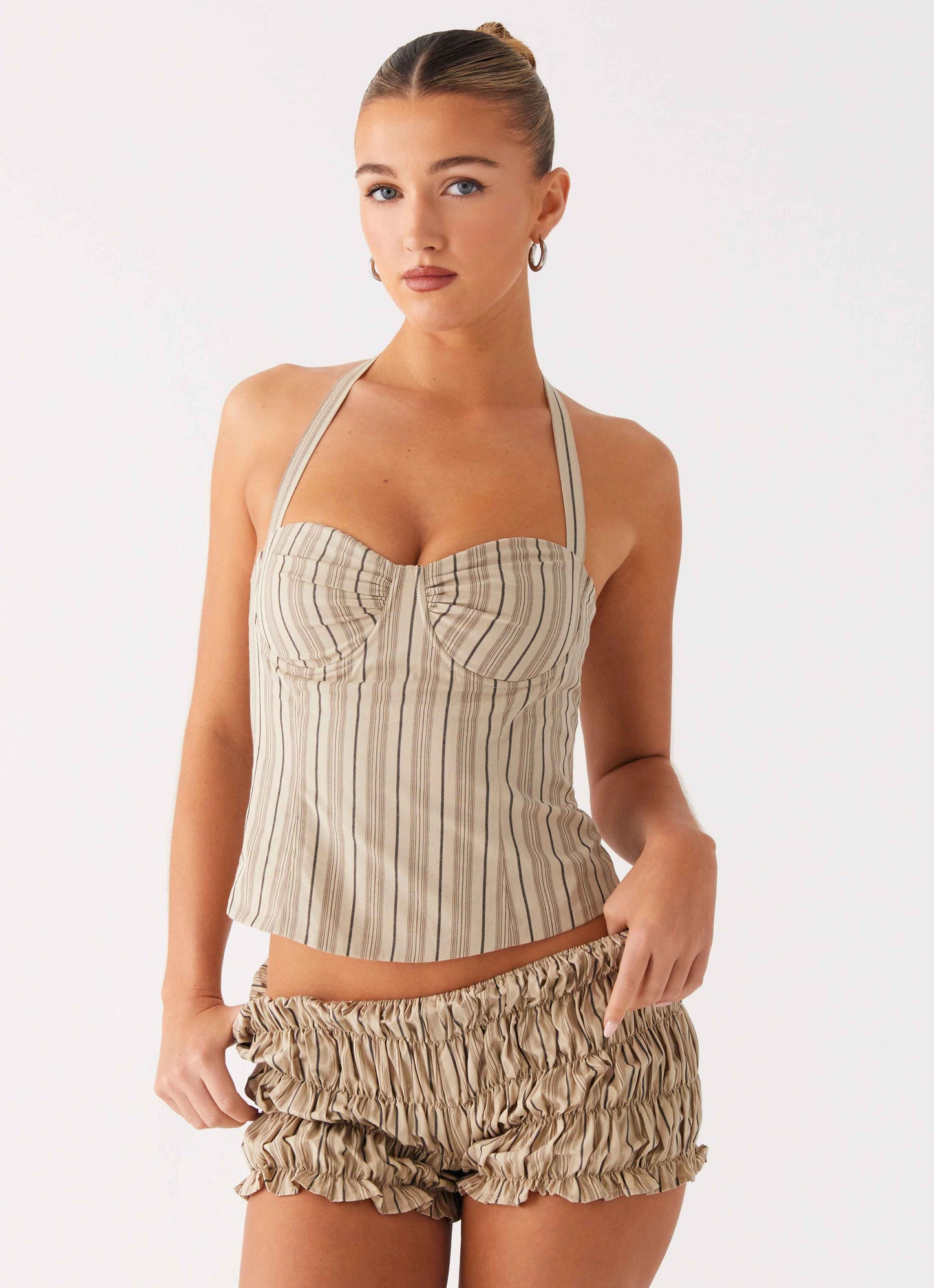 Cheryl Bustier Halter Top - Oatmeal Stripe