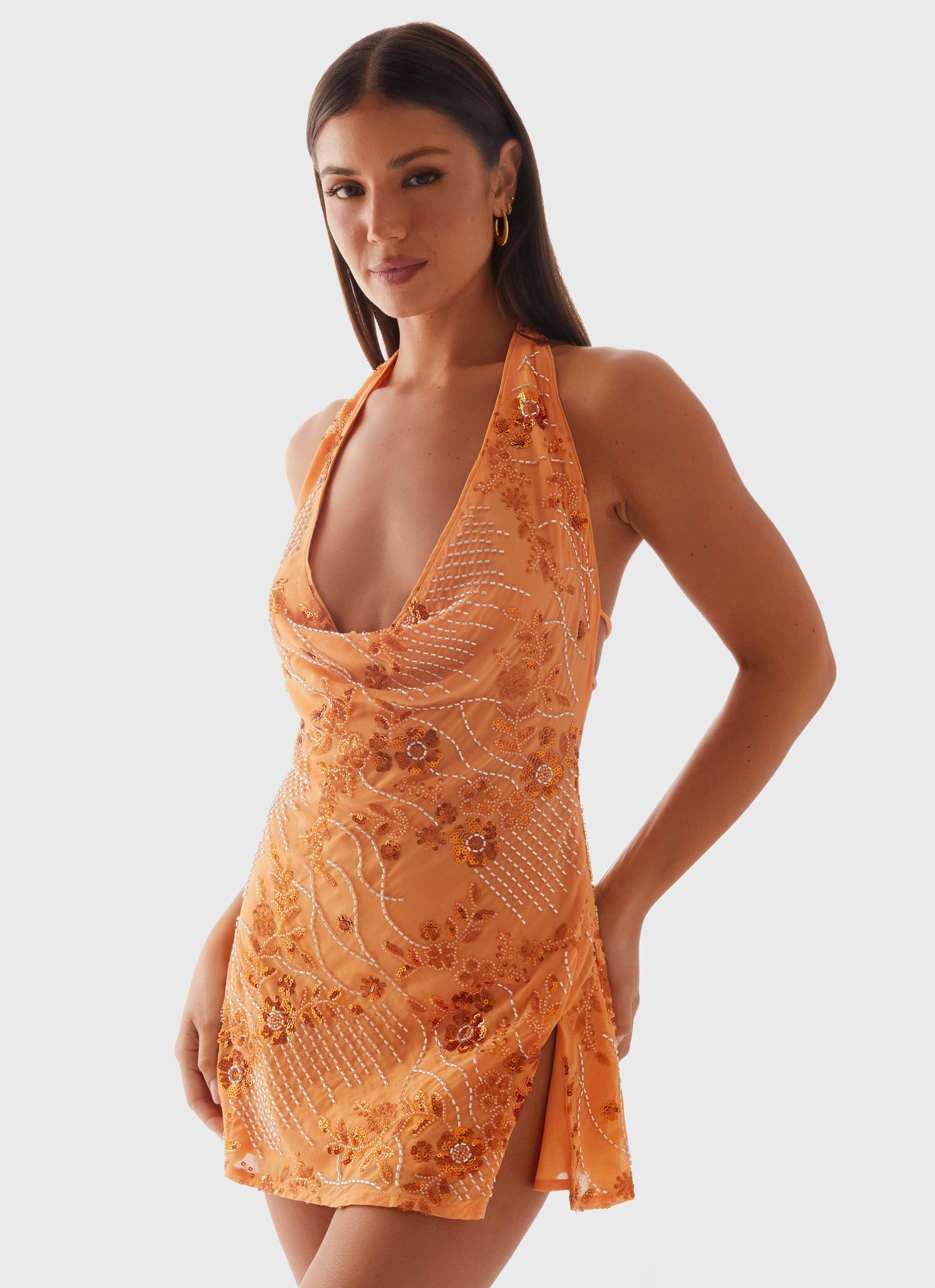 Cinzia Beaded Mini Dress - Orange