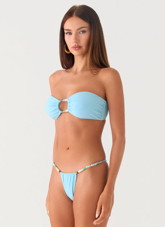 Coastal Breeze Bead Strapless Bikini Top - Turquoise