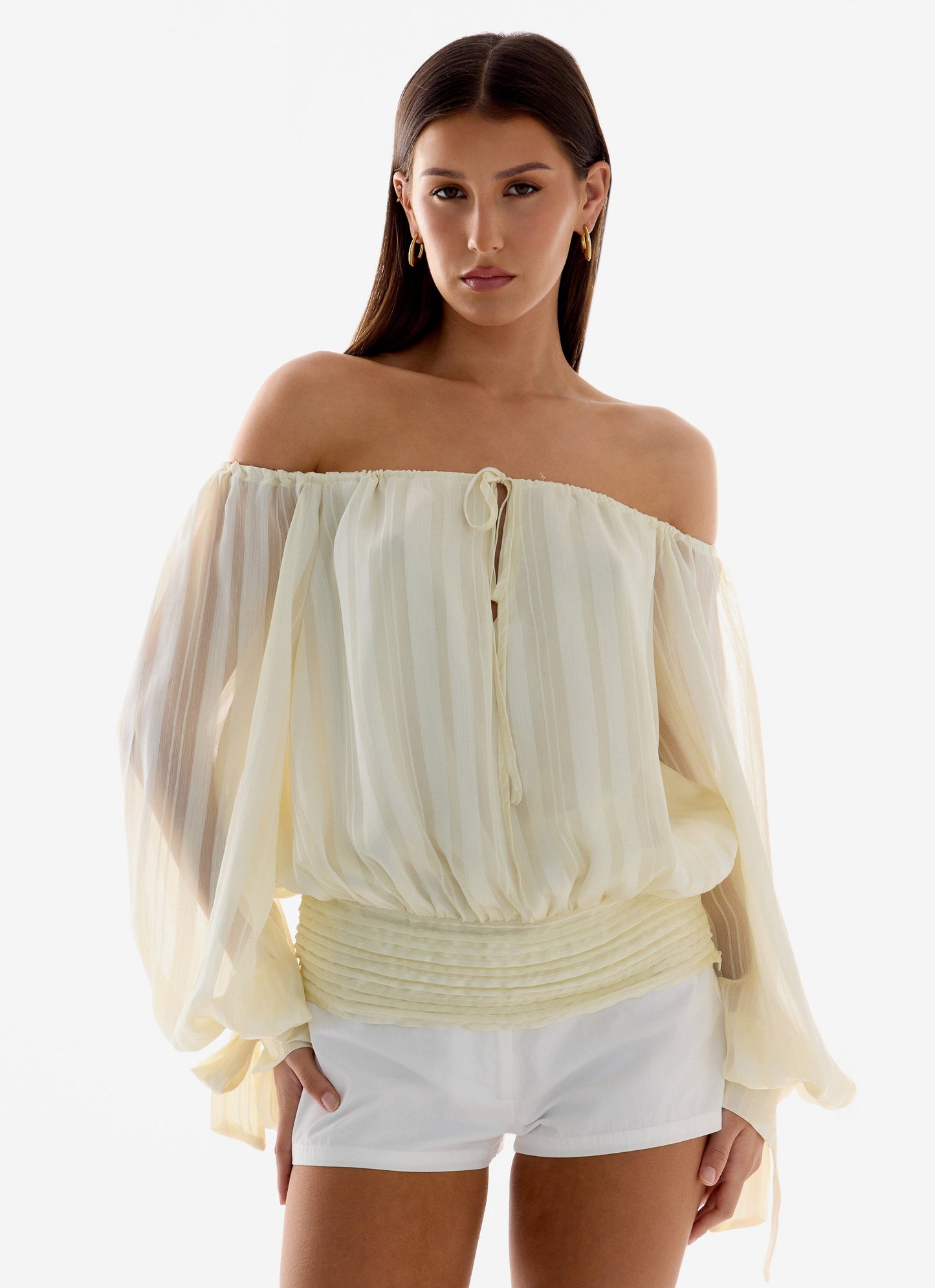 Coconut Kiss Off Shoulder Long Sleeve Top - Yellow