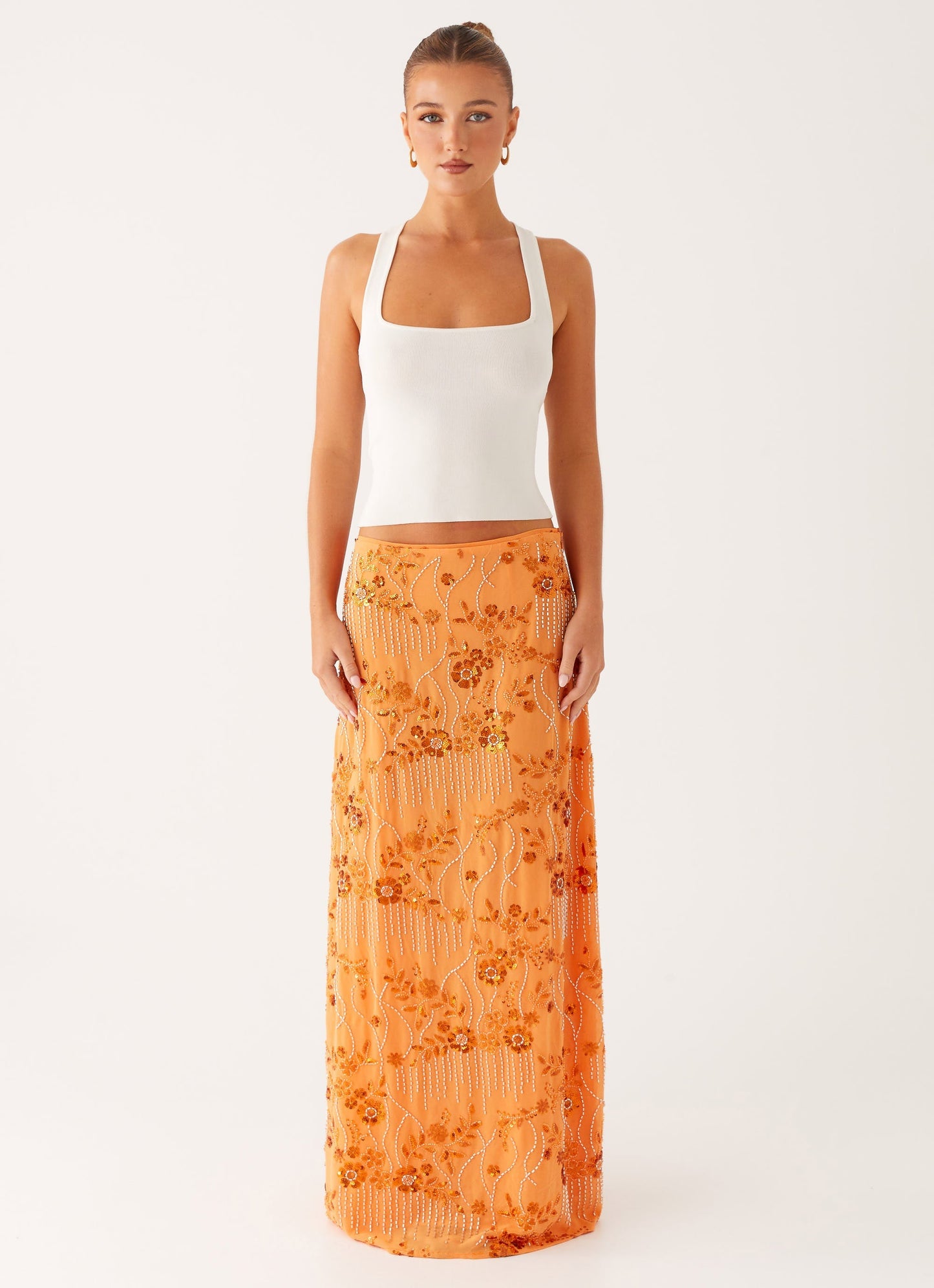 Corinna Low Rise Sequin Maxi Skirt - Orange