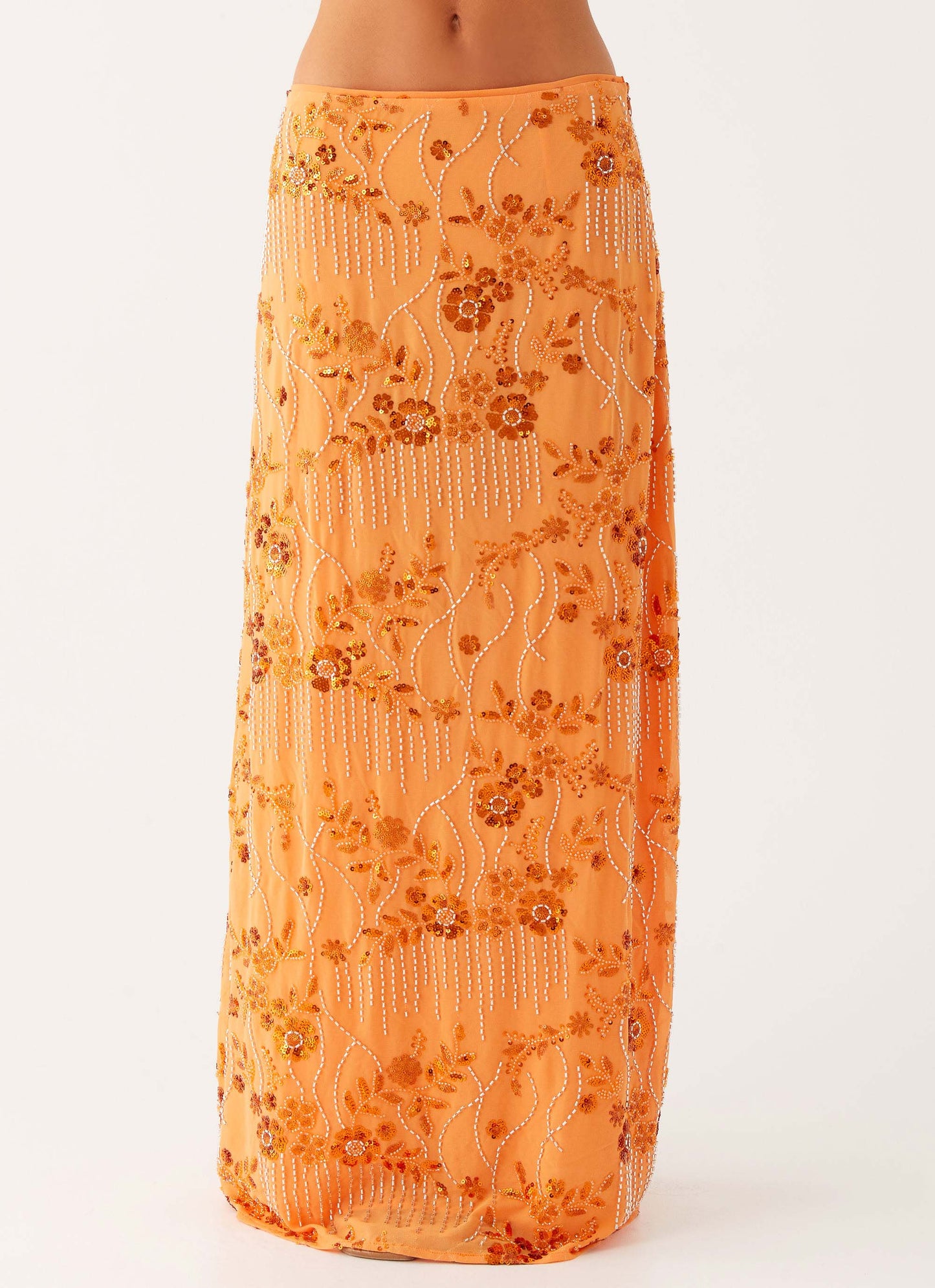 Corinna Low Rise Sequin Maxi Skirt - Orange