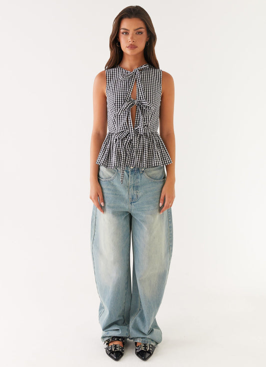 Cyrene Tie Top - Black Gingham