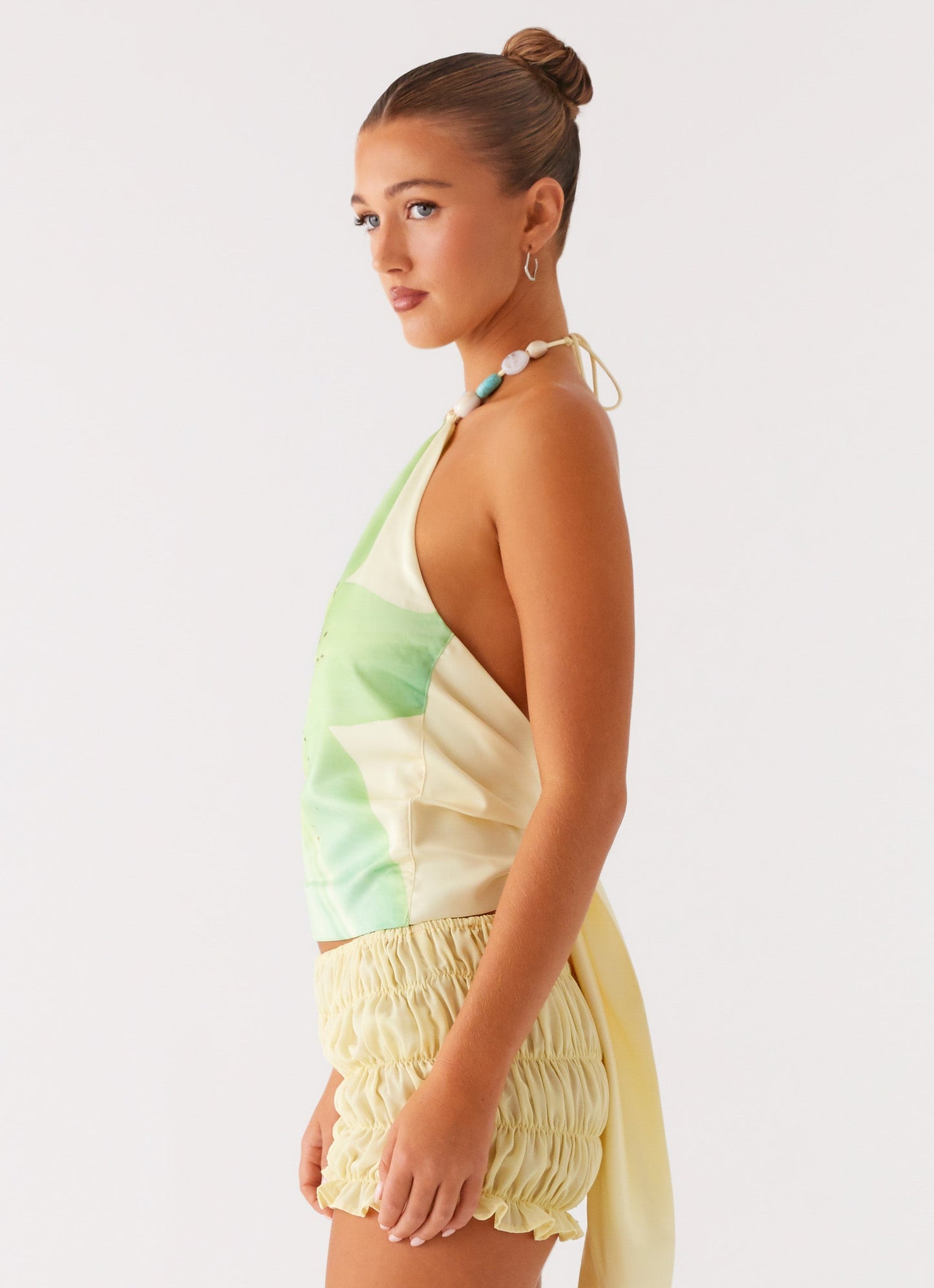 Dalila Beaded Tie Back Top - Yellow Floral