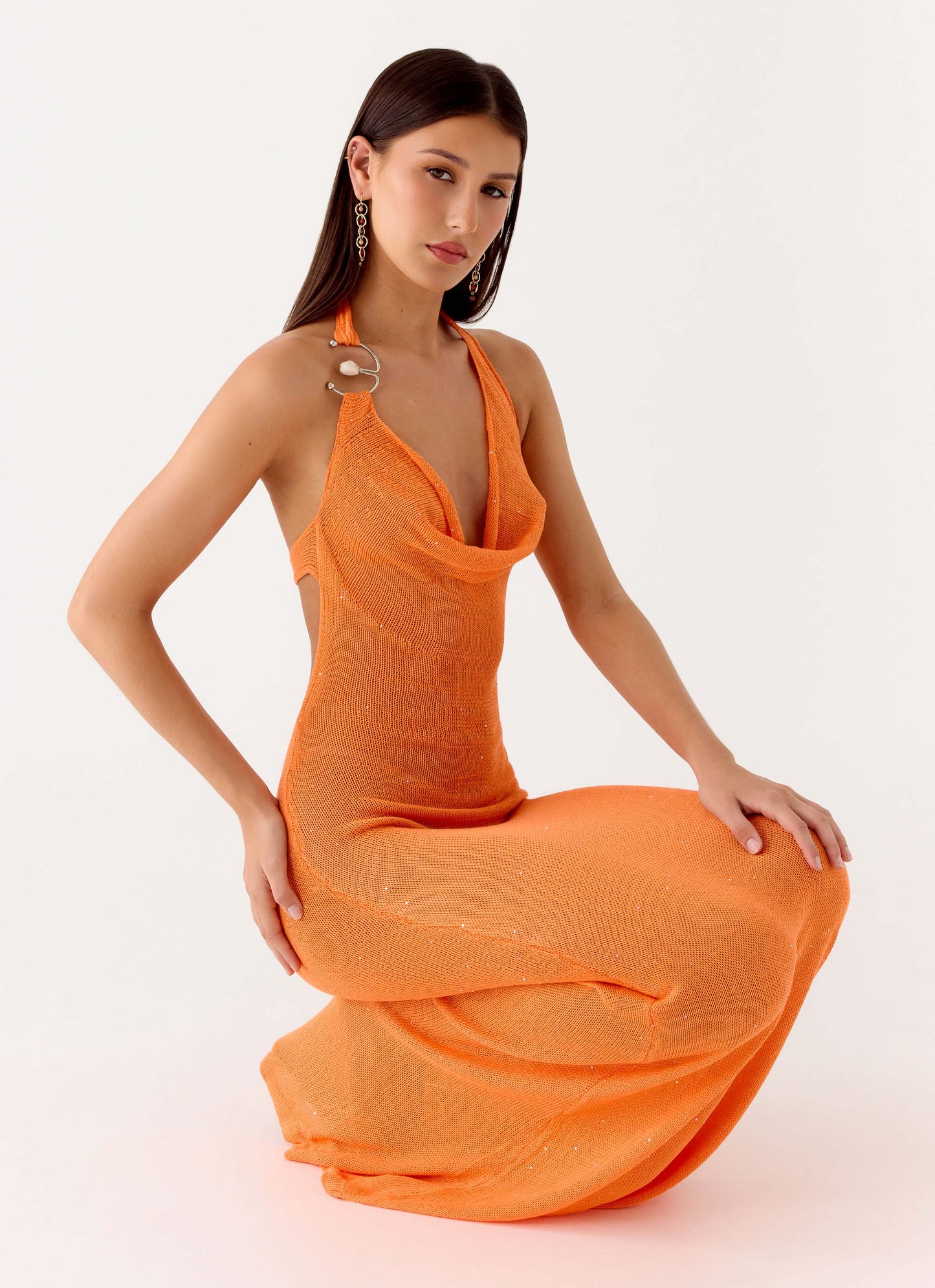 Delfina Cowl Knit Maxi Dress - Orange