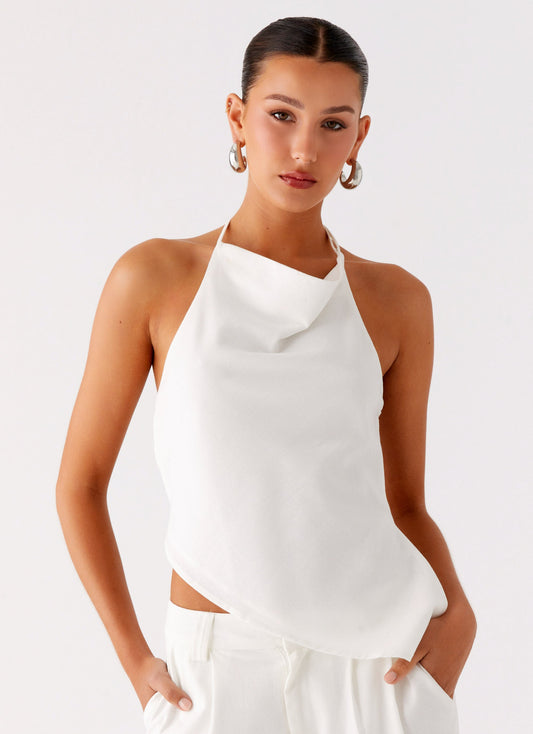 Delong Backless Linen Top - White