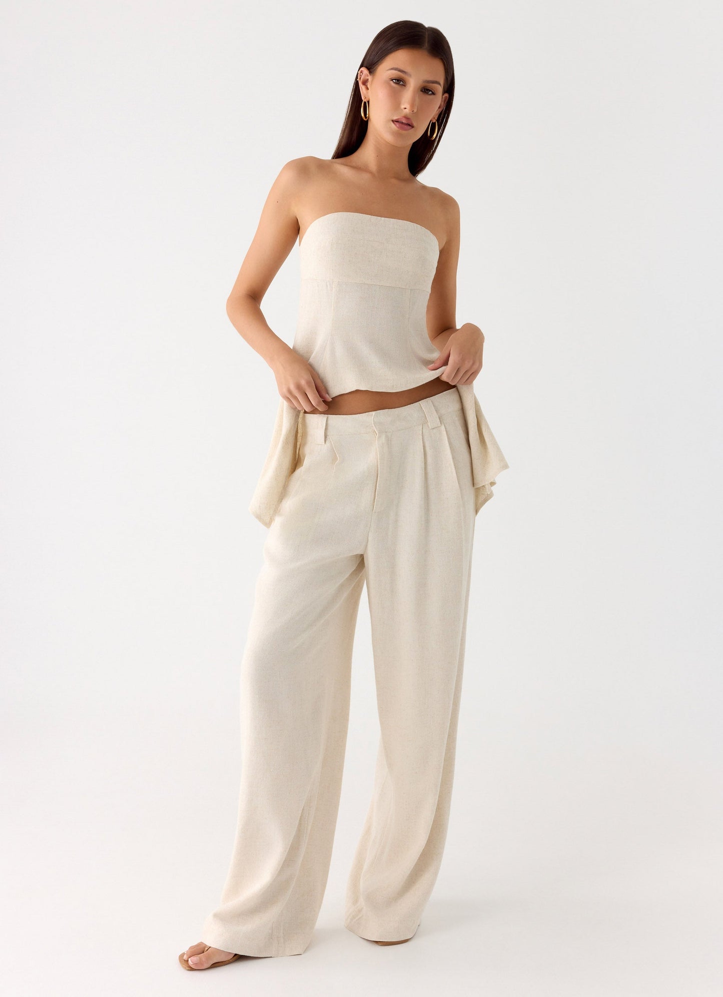 Delong Low Rise Linen Pants - Oatmeal