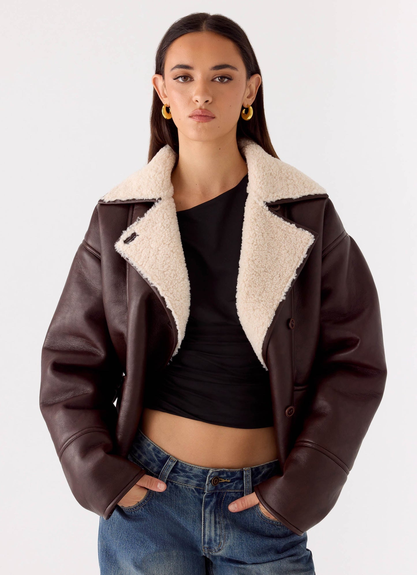 Demine Double Faced Short Coat - Chocolate