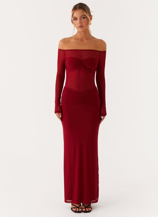 Divine Beauty Mesh Maxi Dress - Maroon