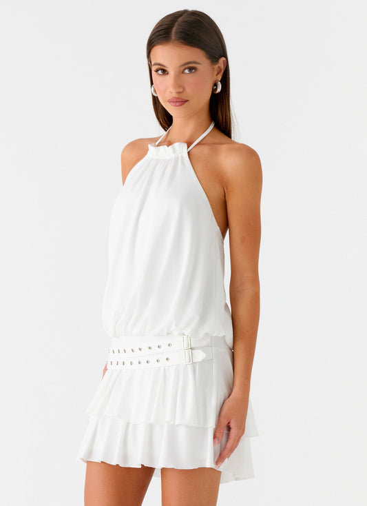 Dopamine Belt Mini Dress - White