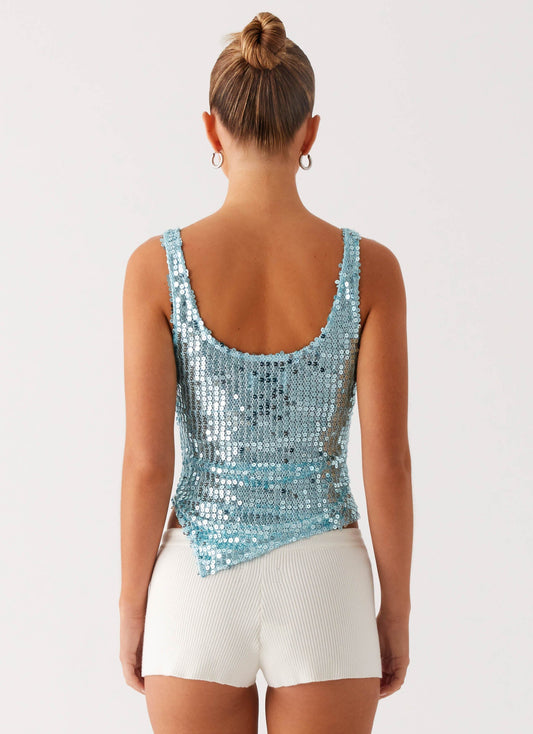 Electra Sequin Tank - Turquoise