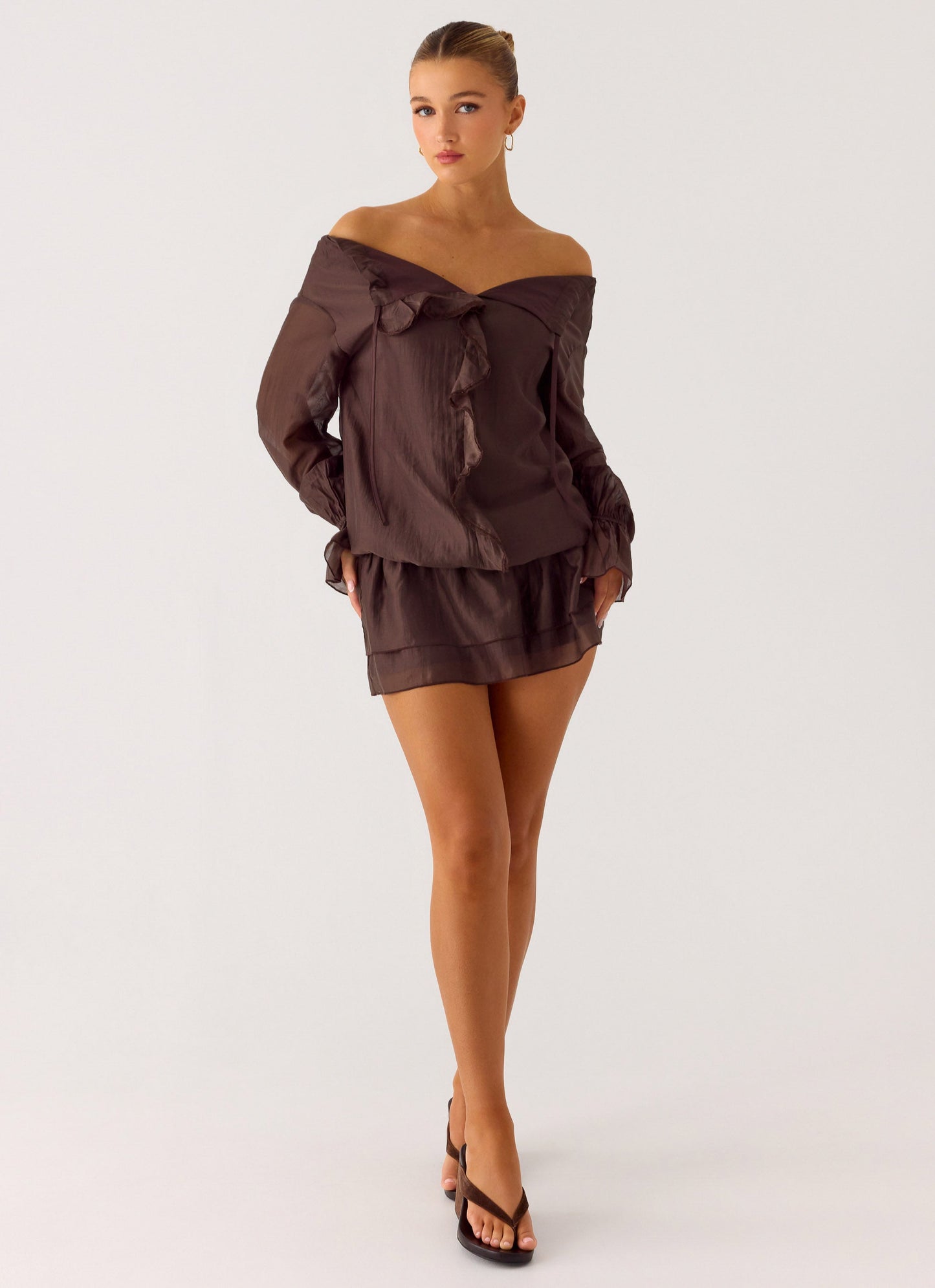 Elris Drop Waist Mini Dress - Cool Chocolate