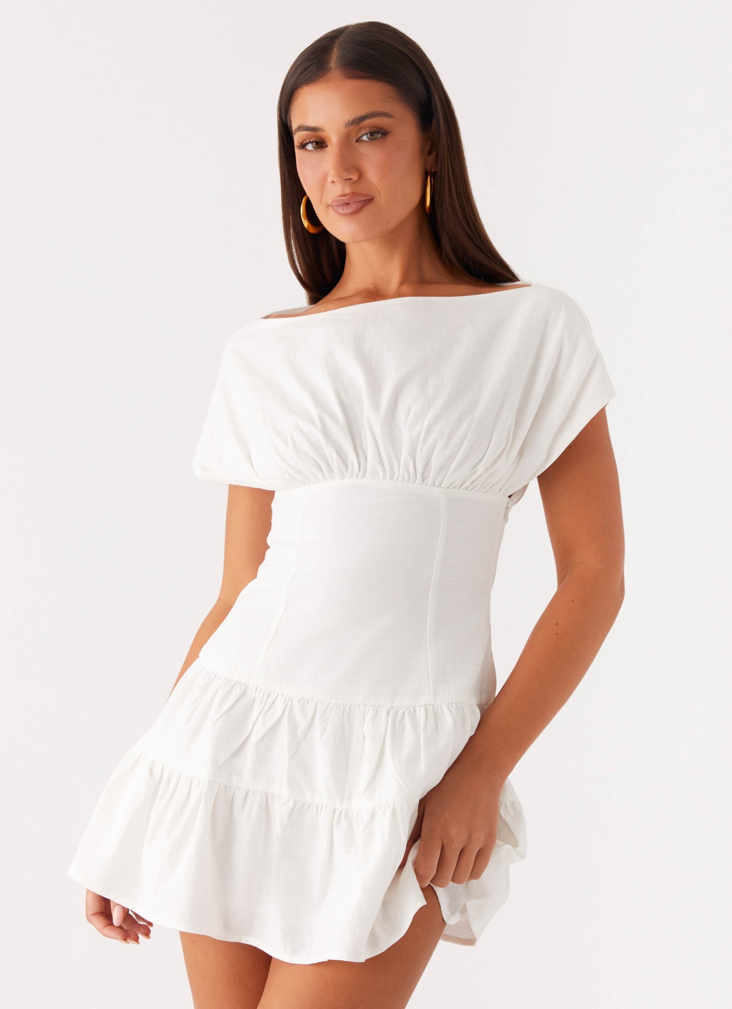 Ember Haze Boat Neck Mini Dress - Off White