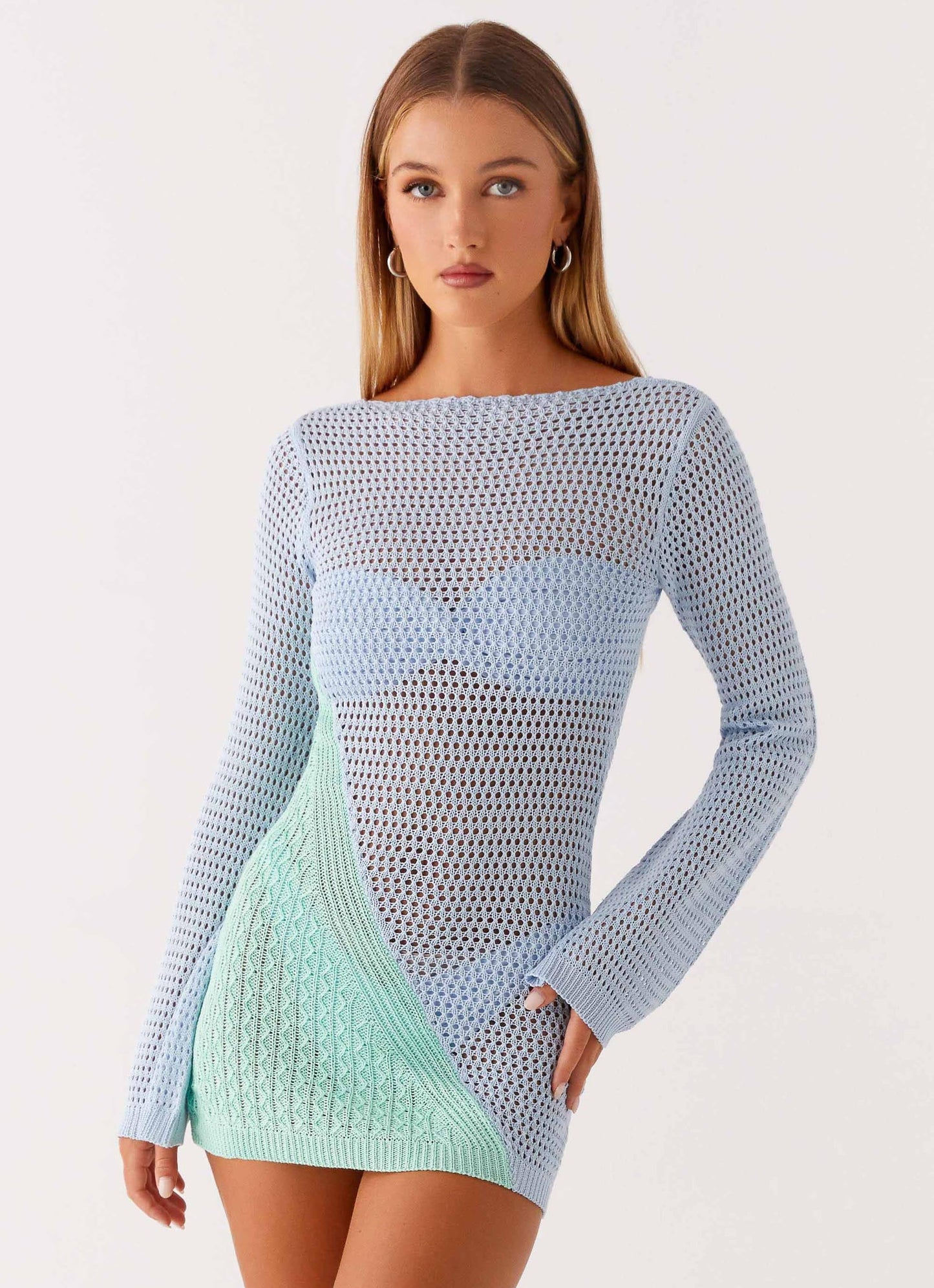 Estie Long Sleeve Crochet Mini Dress - Multi