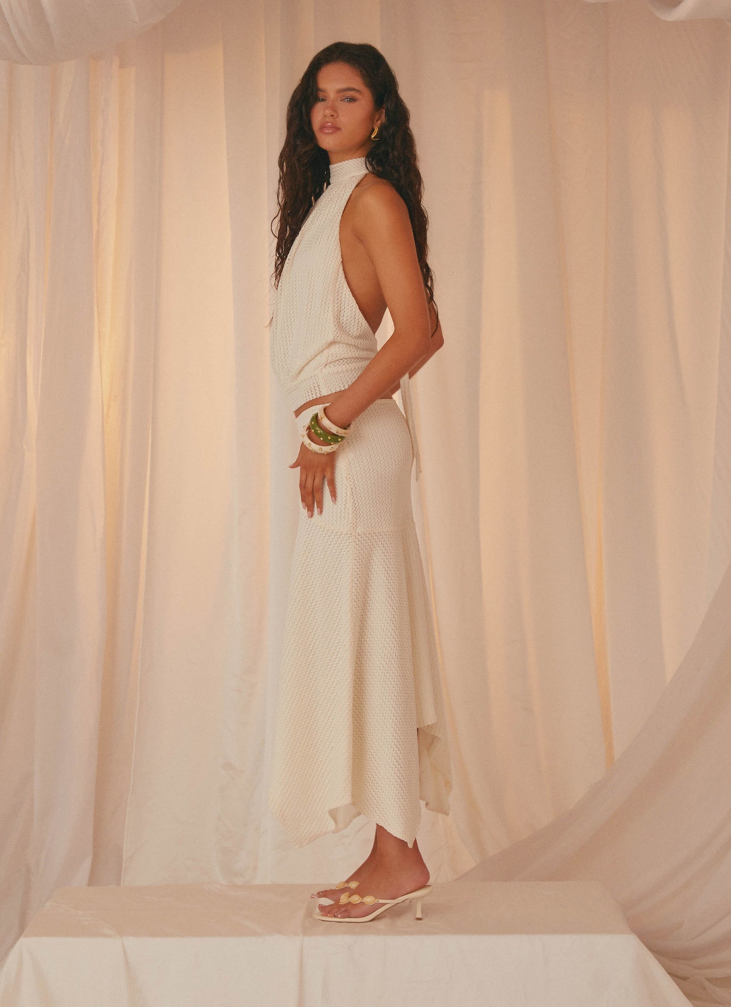 Evaden Low Rise Midi Skirt - Ivory