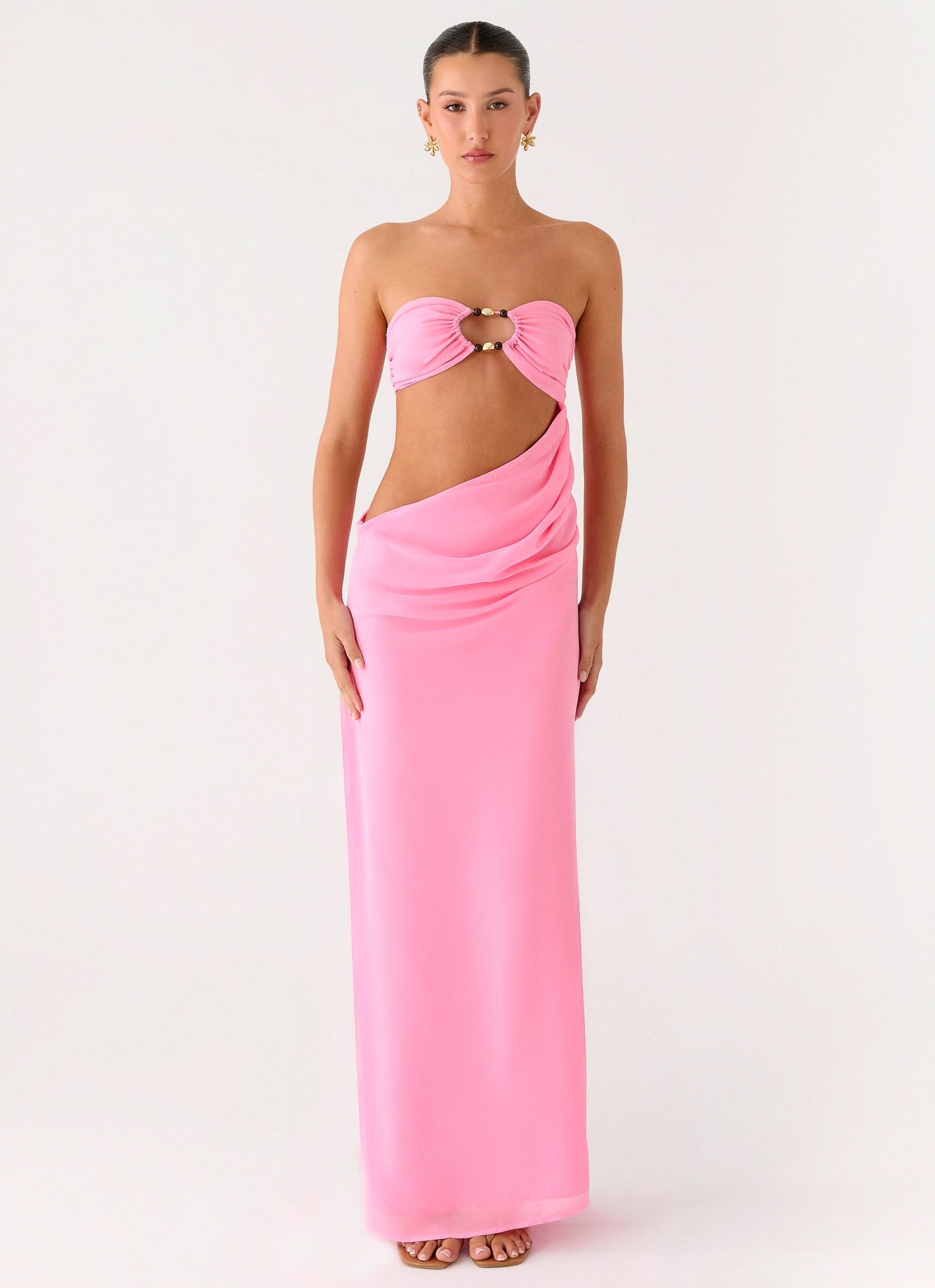Falling Forever Strapless Beaded Maxi Dress - Pink