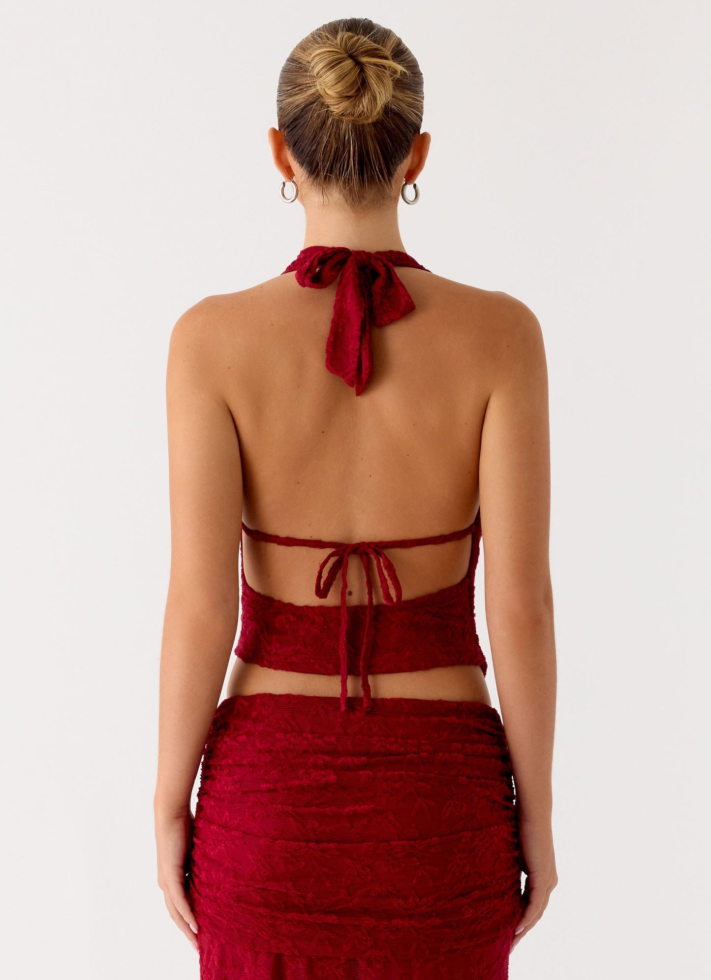 Farruko Jacquard Halter Top - Dark Cherry