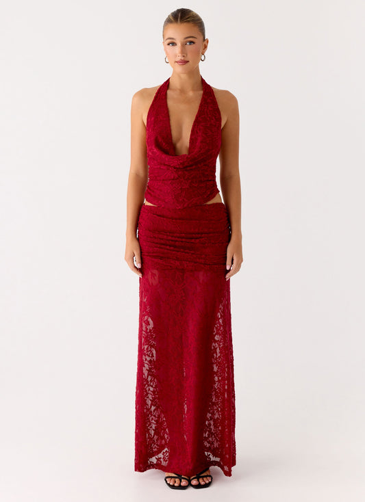 Farruko Jacquard Maxi Skirt - Dark Cherry