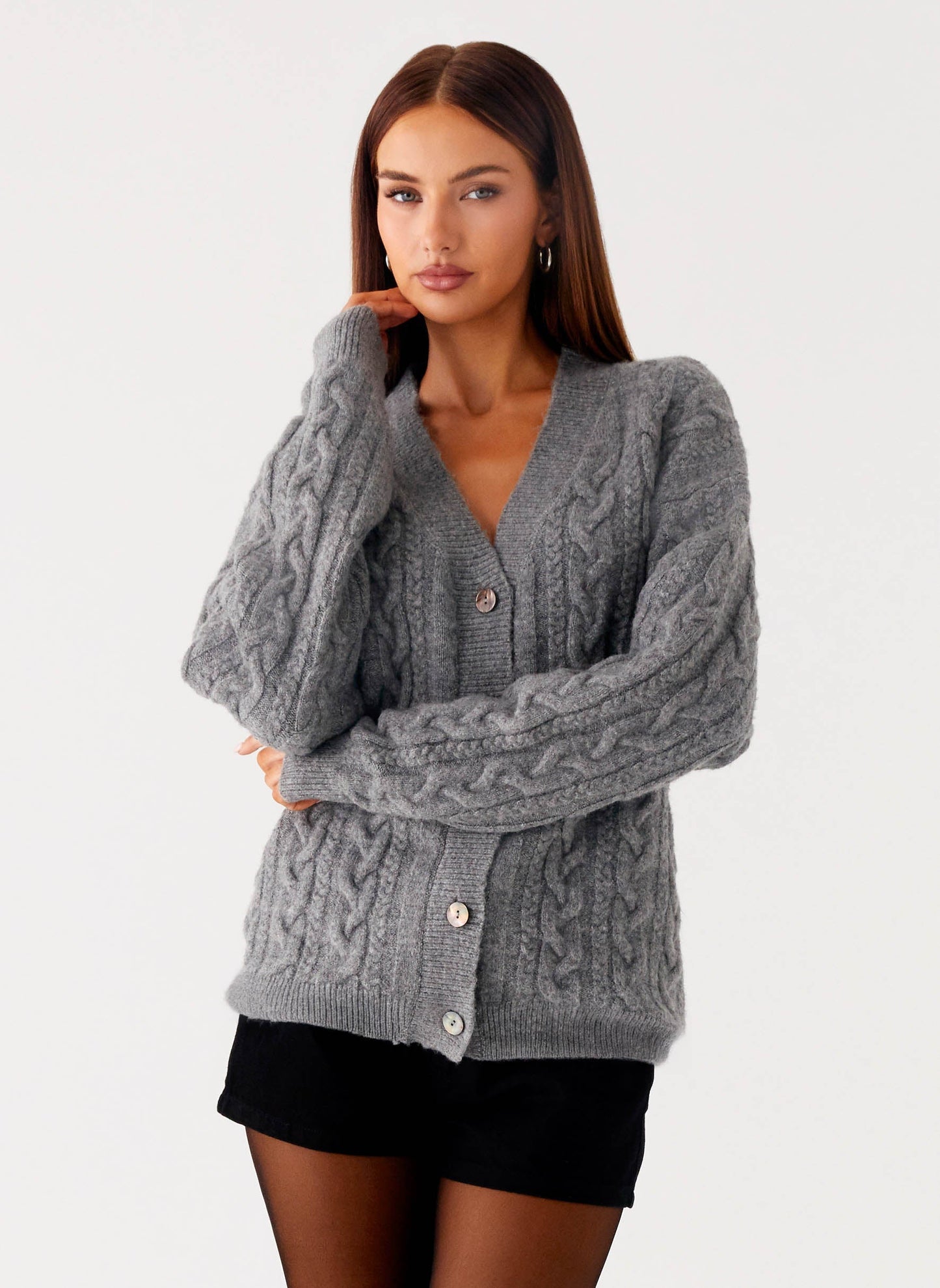 Frawley Cable Knit Cardigan - Grey