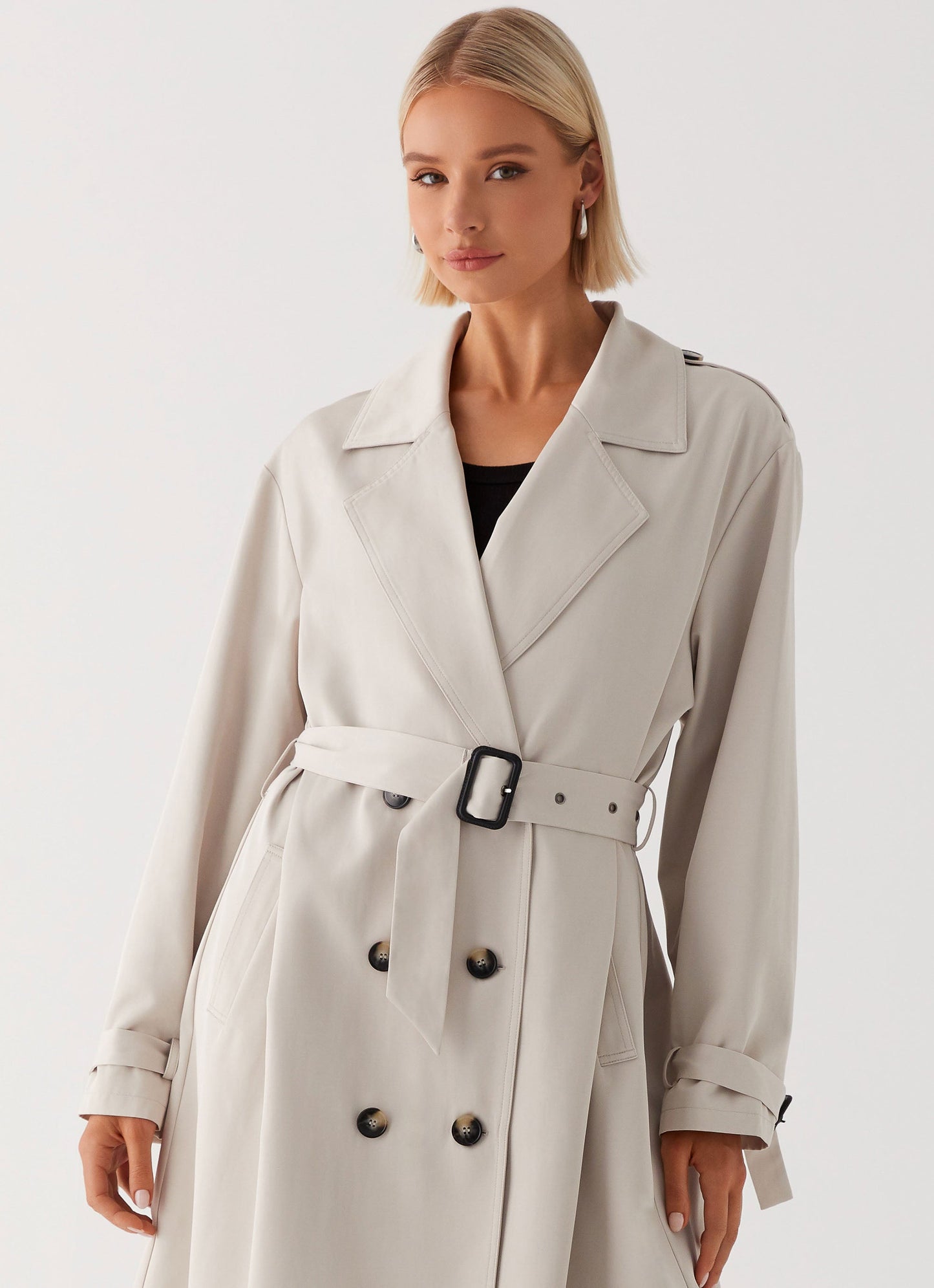 Frenchy Oversized Trench Coat - Stone