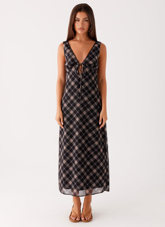 Gianna Midi Dress - Taupe Check