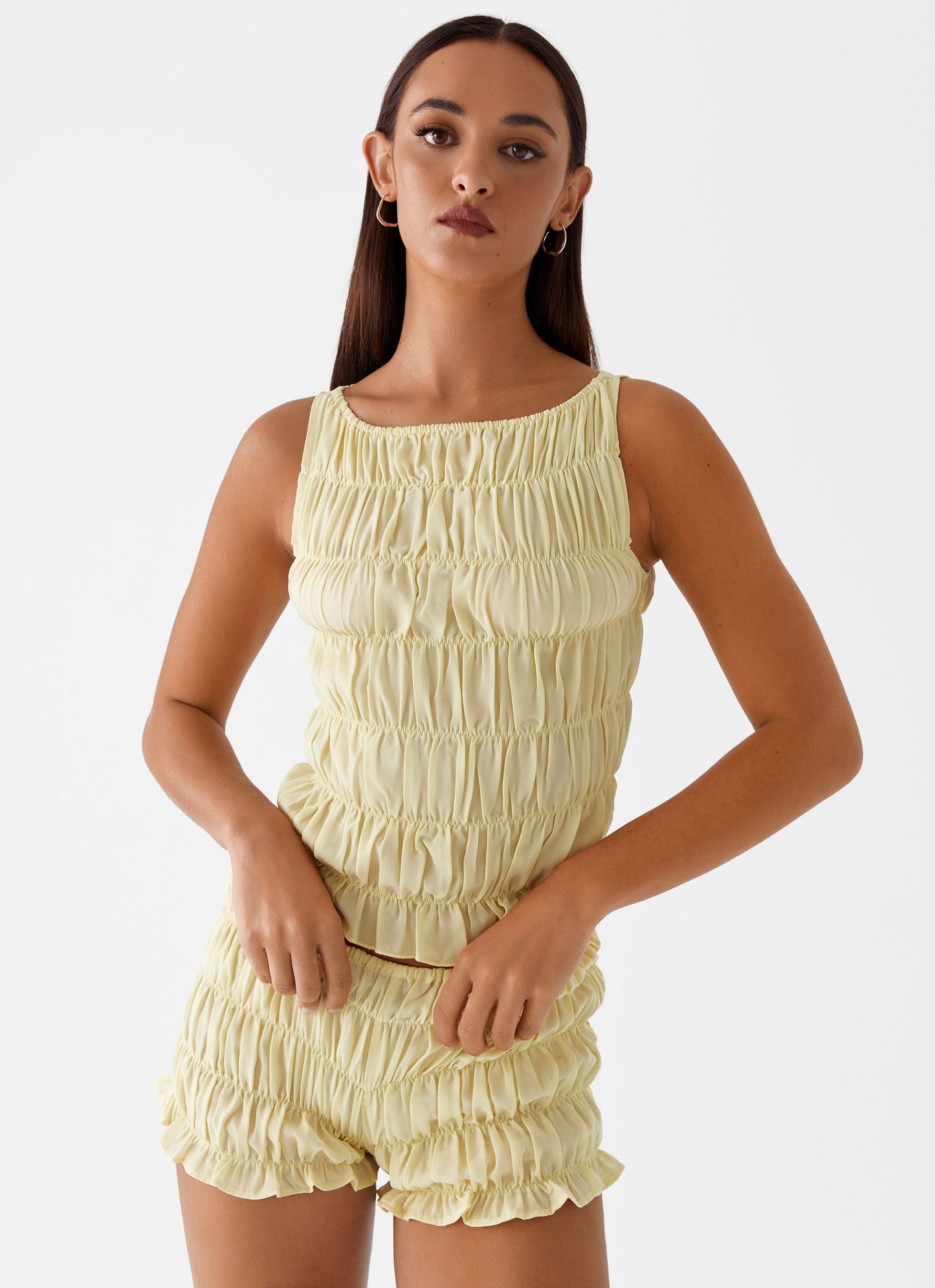 Girls Like Us Ruched Mini Shorts - Yellow