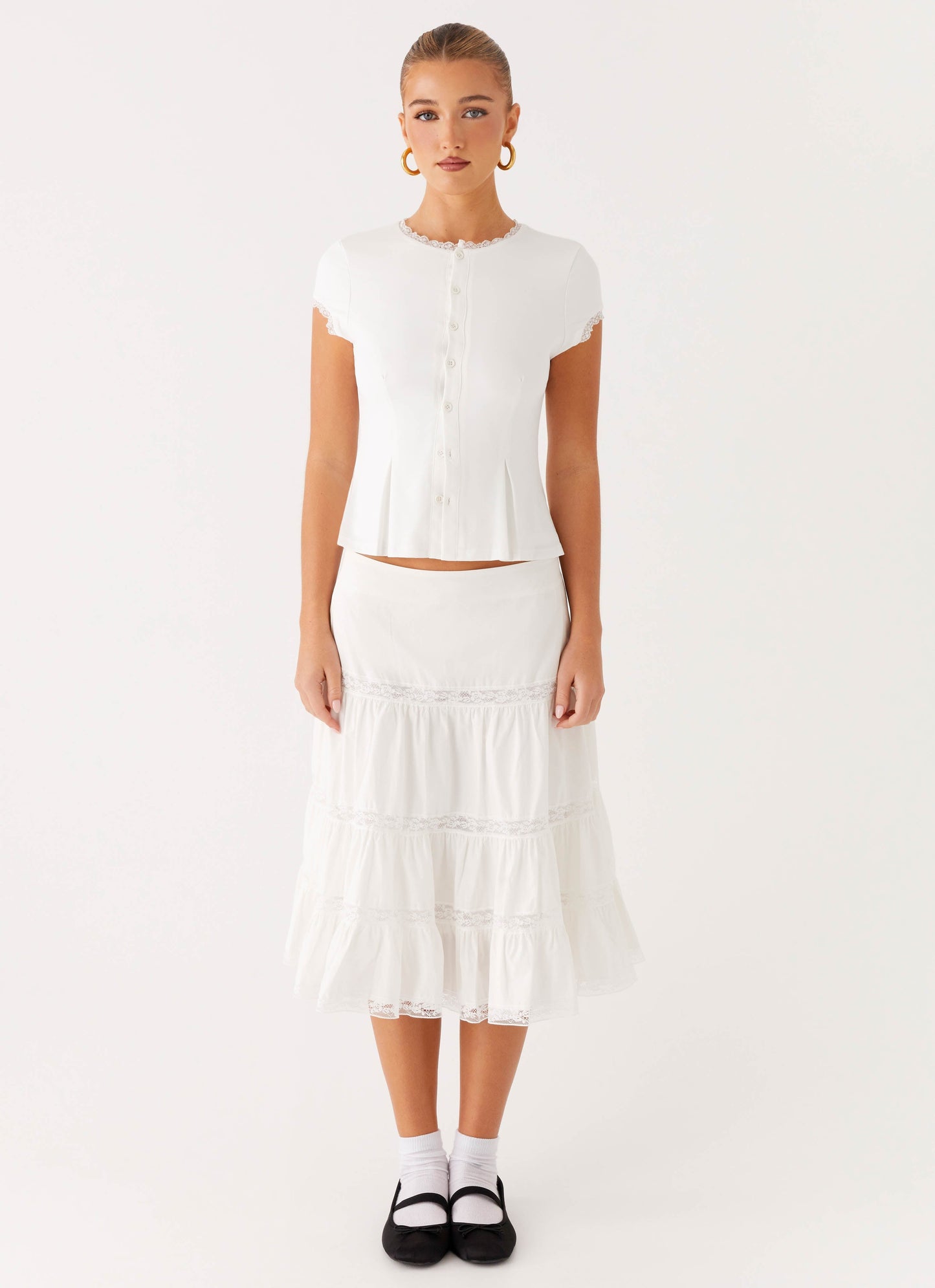 Good Vibes Midi Skirt - White