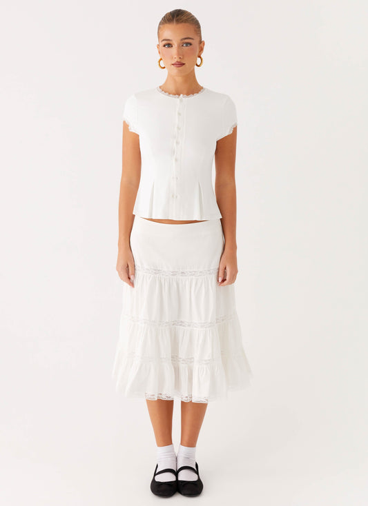 Good Vibes Midi Skirt - White